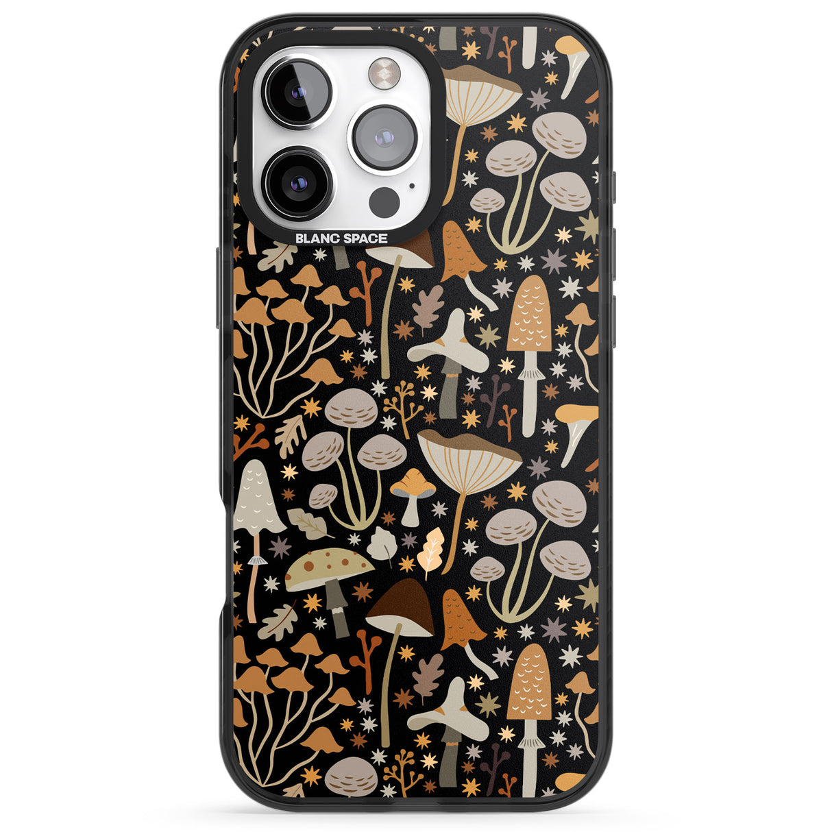 iPhone 16 Pro Max Sentimental Mushrooms Pattern Black Impact Phone Case