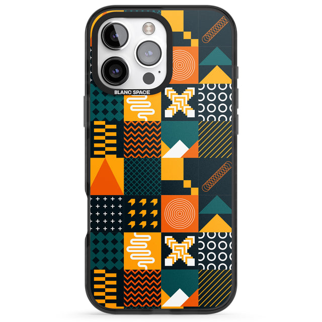 iPhone 16 Pro Max Funky Geometric Patterns: Orange & Dark Green Black Impact Phone Case