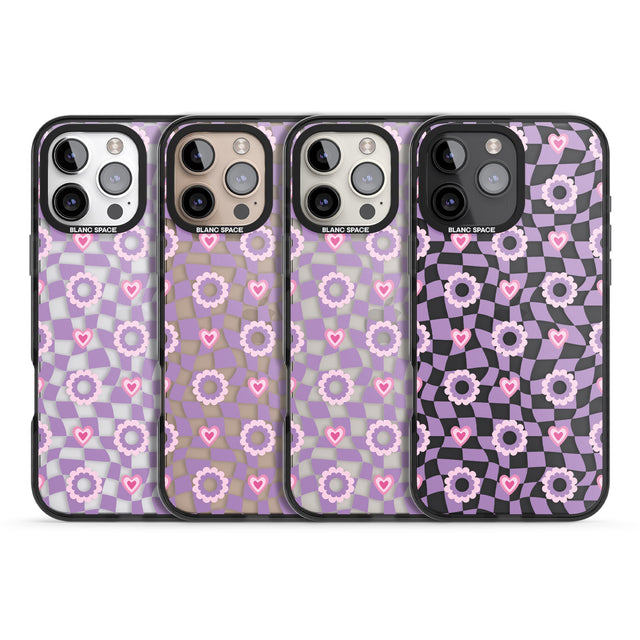 iPhone 16 Pro Max Checkered Love Pattern Black Impact Phone Case