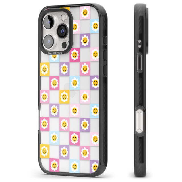 iPhone 16 Pro Max Daisy Squares Pattern Black Impact Phone Case