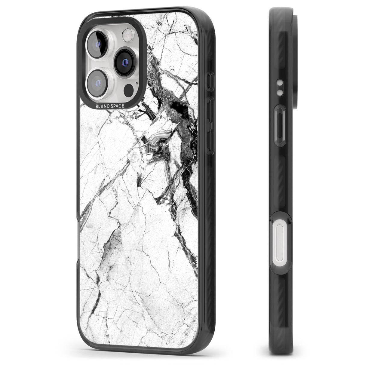 iPhone 16 Pro Max Black & White Stormy Marble Black Impact Phone Case