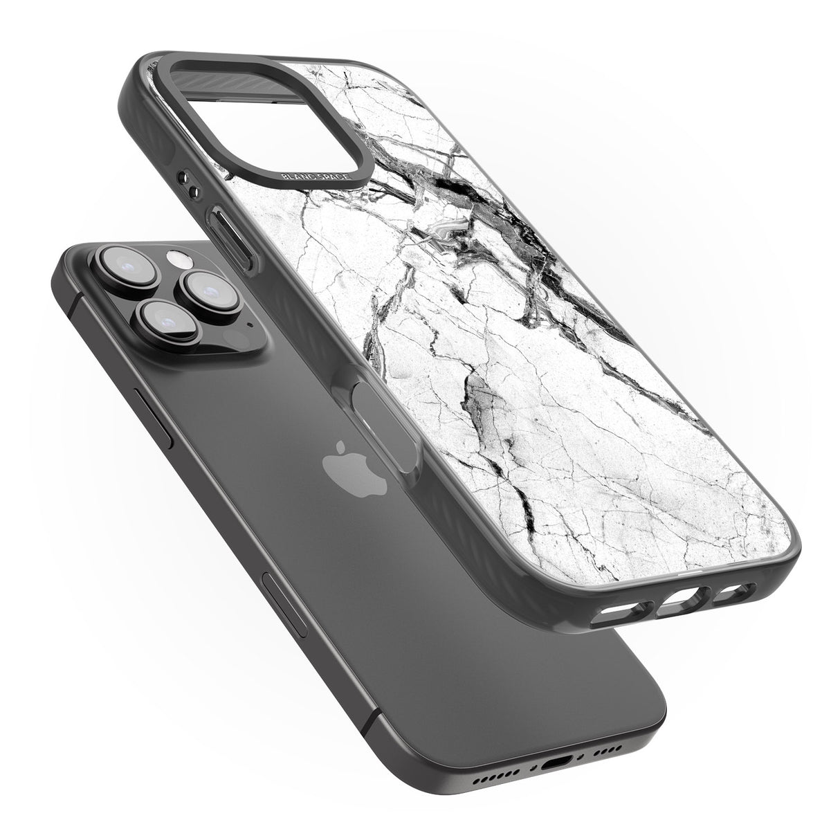 iPhone 16 Pro Max Black & White Stormy Marble Black Impact Phone Case