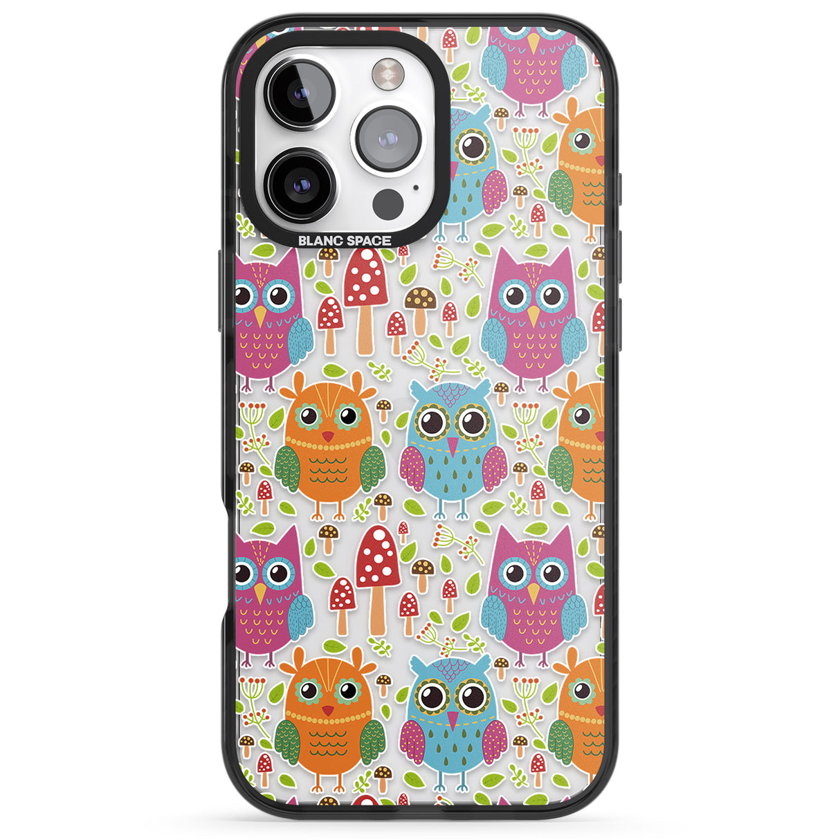 iPhone 16 Pro Max Forrest Owl Clear Pattern Black Impact Phone Case