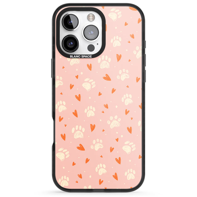 iPhone 16 Pro Max Paws & Hearts Pattern Black Impact Phone Case