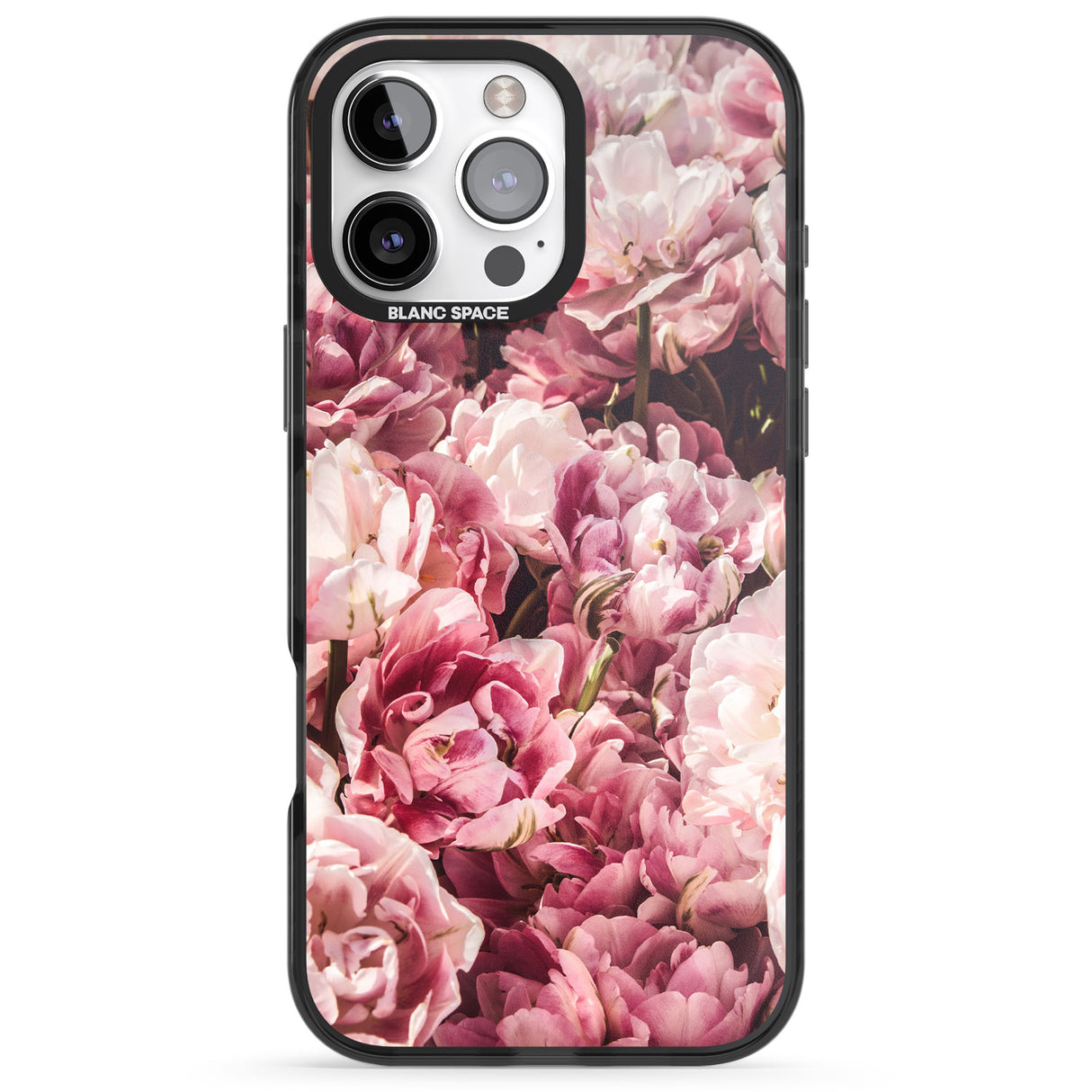 iPhone 16 Pro Max Pink Peonies Black Impact Phone Case