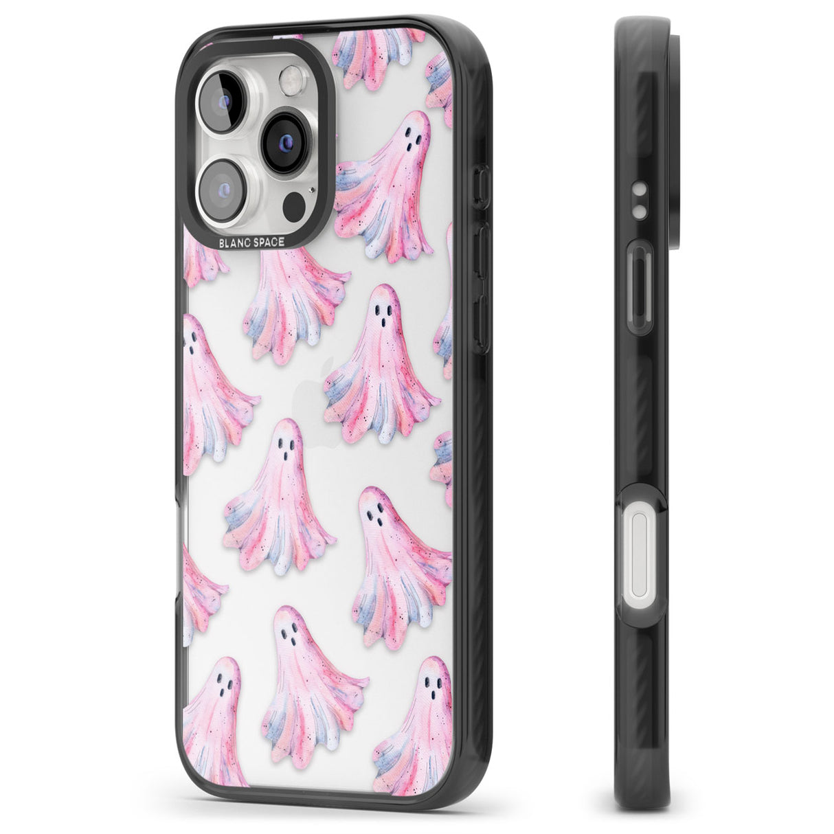 Pink Ghosts Black Impact Phone Case for iPhone 16 Pro, iPhone 16 Pro Max