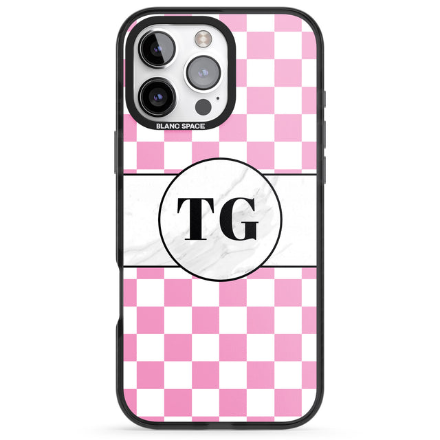 iPhone 16 Pro Max Personalised Monogrammed Pink Check Black Impact Phone Case