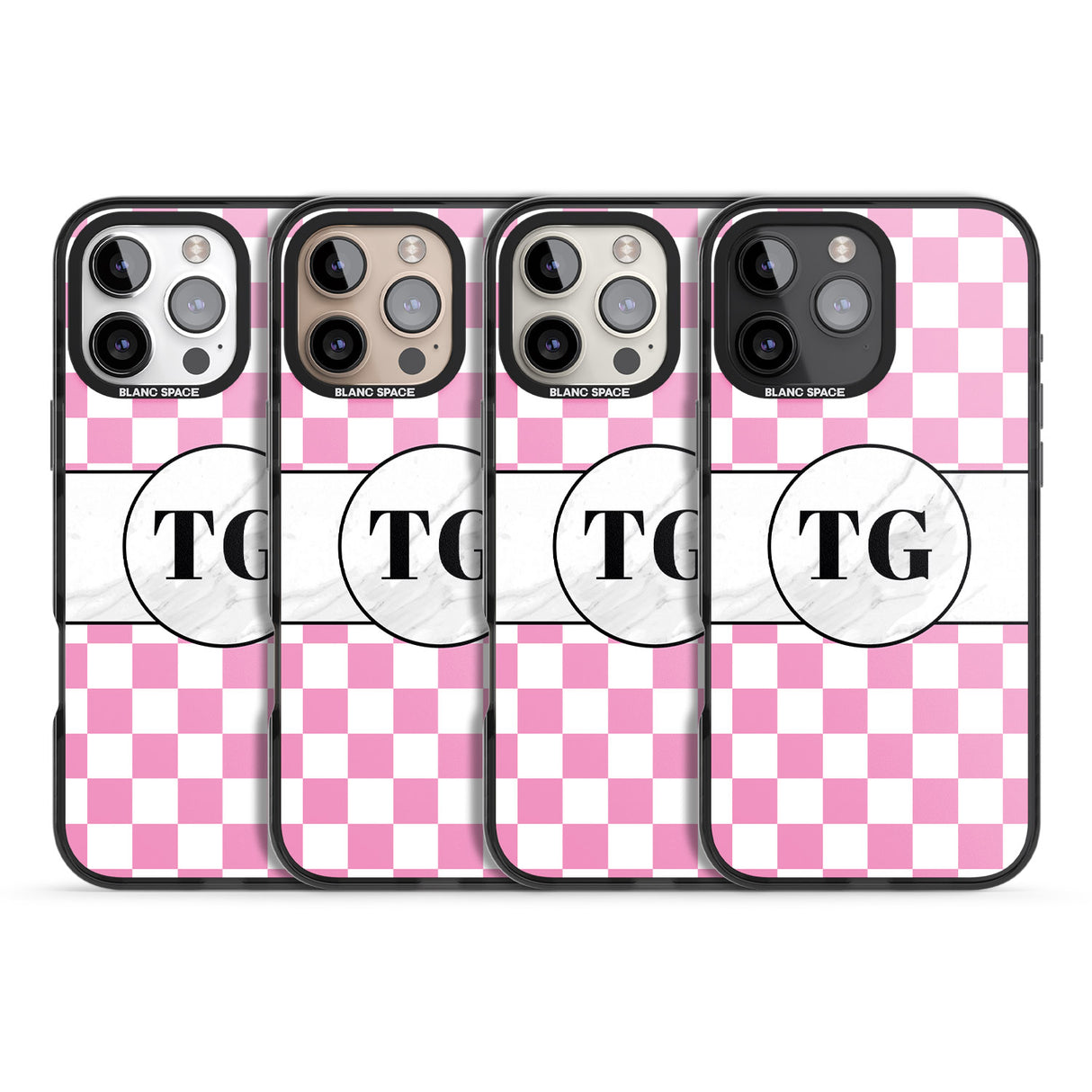 iPhone 16 Pro Max Personalised Monogrammed Pink Check Black Impact Phone Case