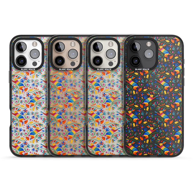 iPhone 16 Pro Max Floral Rabbit Pattern in Rainbow Black Impact Phone Case