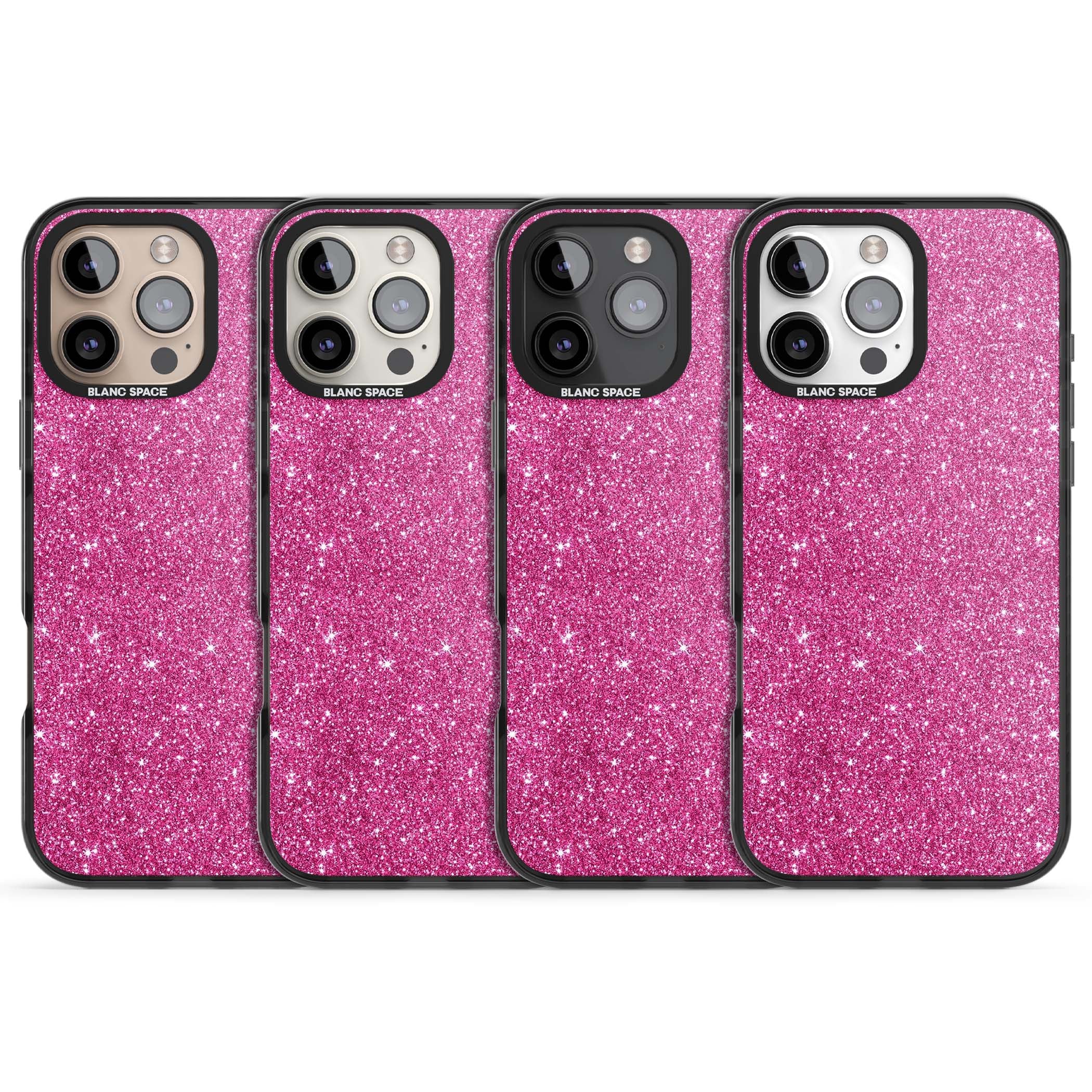 Pink Glitter Y2K iPhone case featuring hot pink glitter wallpaper with sparkle shimmer effect | Black Impact case for iPhone 16 Pro, iPhone 16 Pro Max