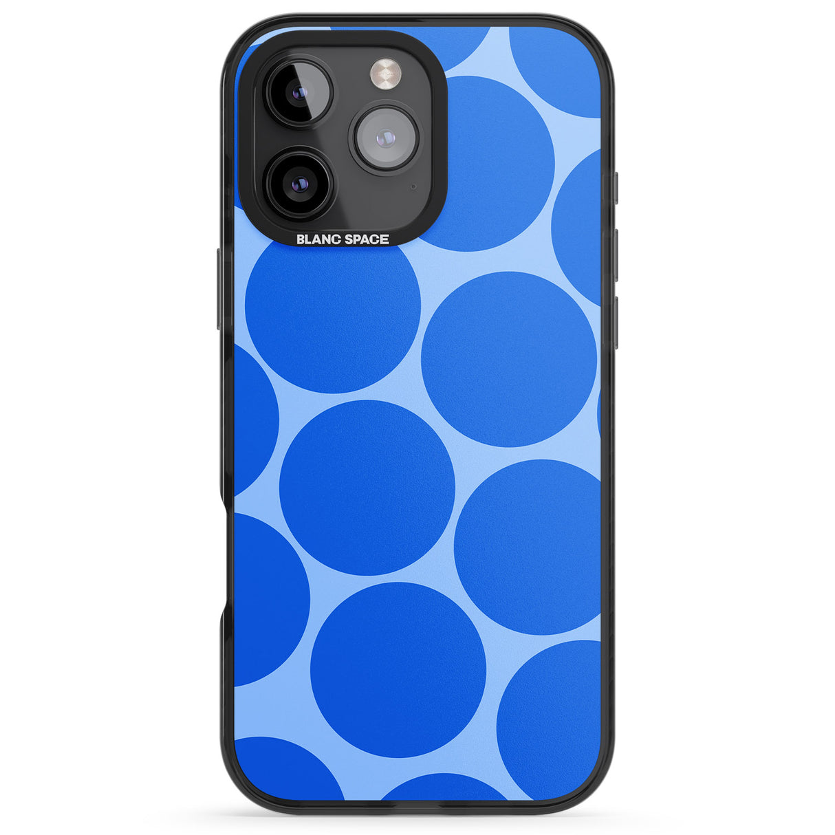 iPhone 16 Pro Max Abstract Retro Shapes: Blue Dots Black Impact Phone Case