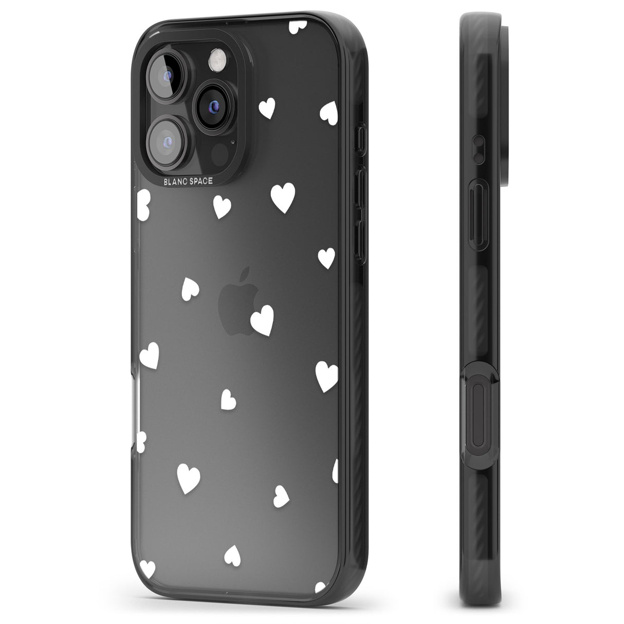 iPhone 16 Pro Max White Hearts Pattern Black Impact Phone Case