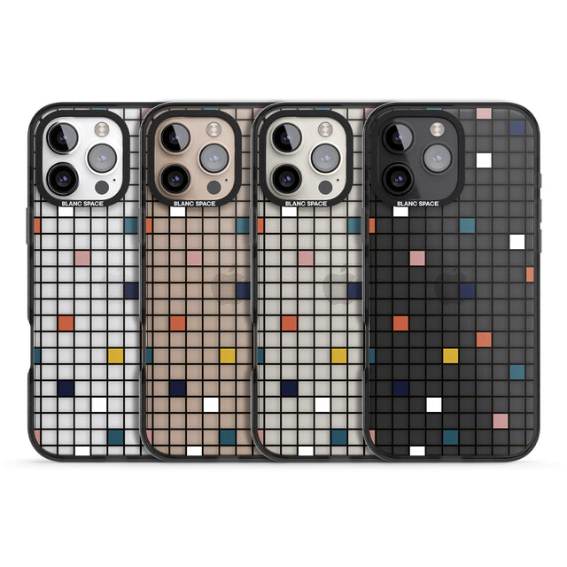 iPhone 16 Pro Max Earthtone Clear Geometric Grid Black Impact Phone Case