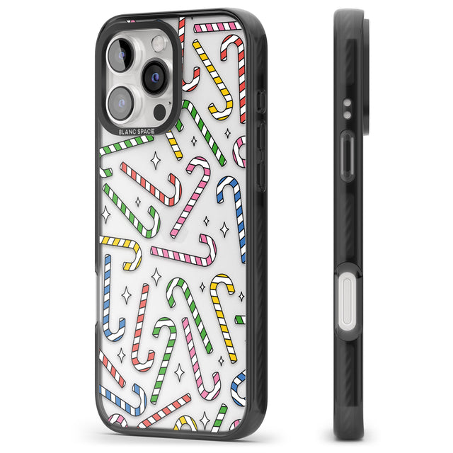 iPhone 16 Pro Max Colourful Stars & Candy Canes Black Impact Phone Case