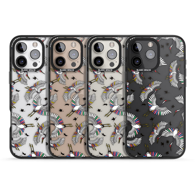 iPhone 16 Pro Max Colourful Crane Pattern Black Impact Phone Case