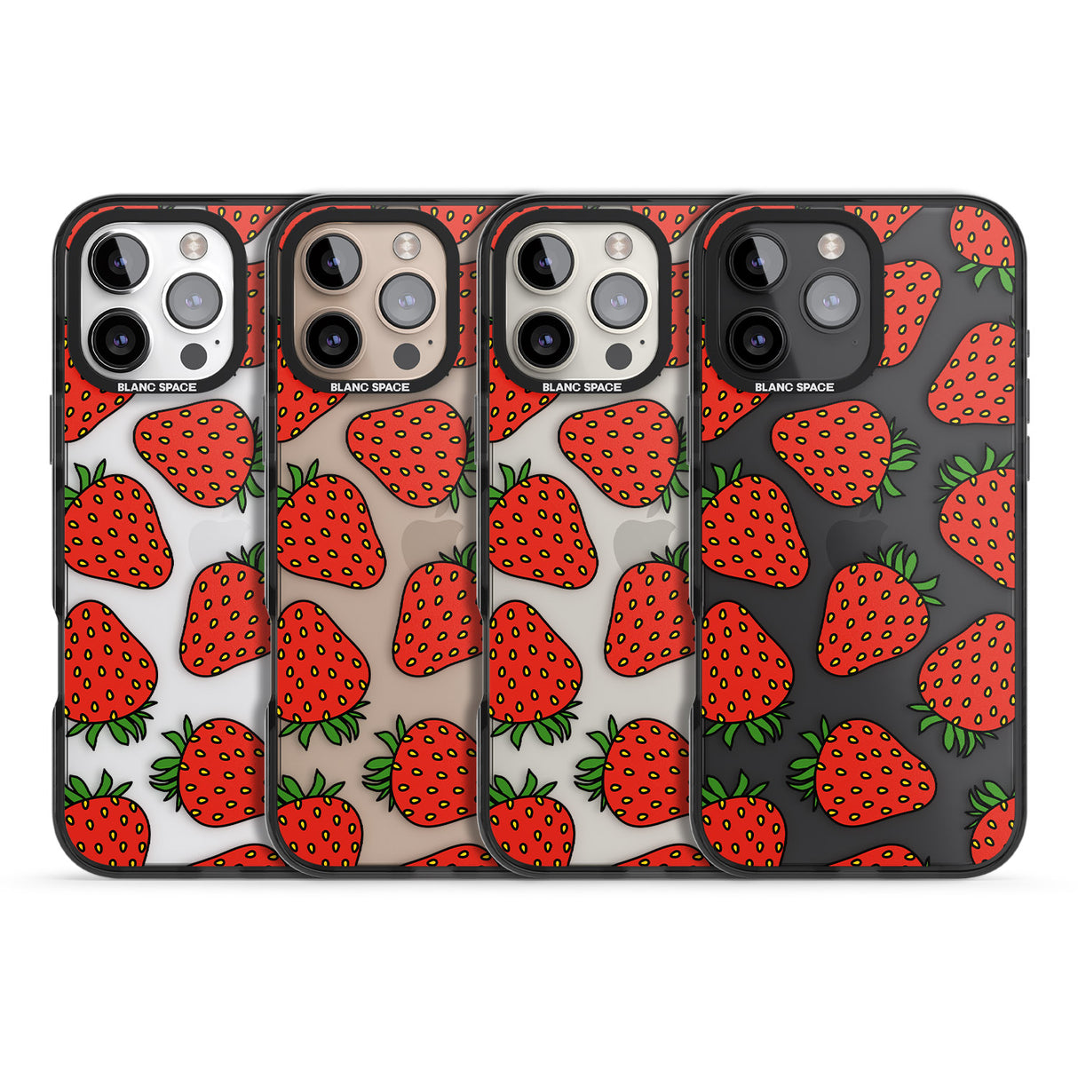 iPhone 16 Pro Max Strawberry Pattern Black Impact Phone Case