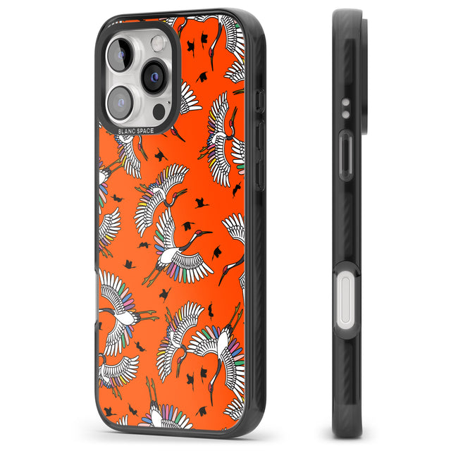 iPhone 16 Pro Max Colourful Crane Pattern (Orange) Black Impact Phone Case