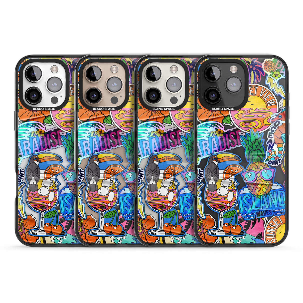 iPhone 16 Pro Max Tropical Vibes Collage Black Impact Phone Case