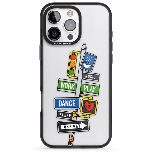 iPhone 16 Pro Max Mood Street Signs Black Impact Phone Case