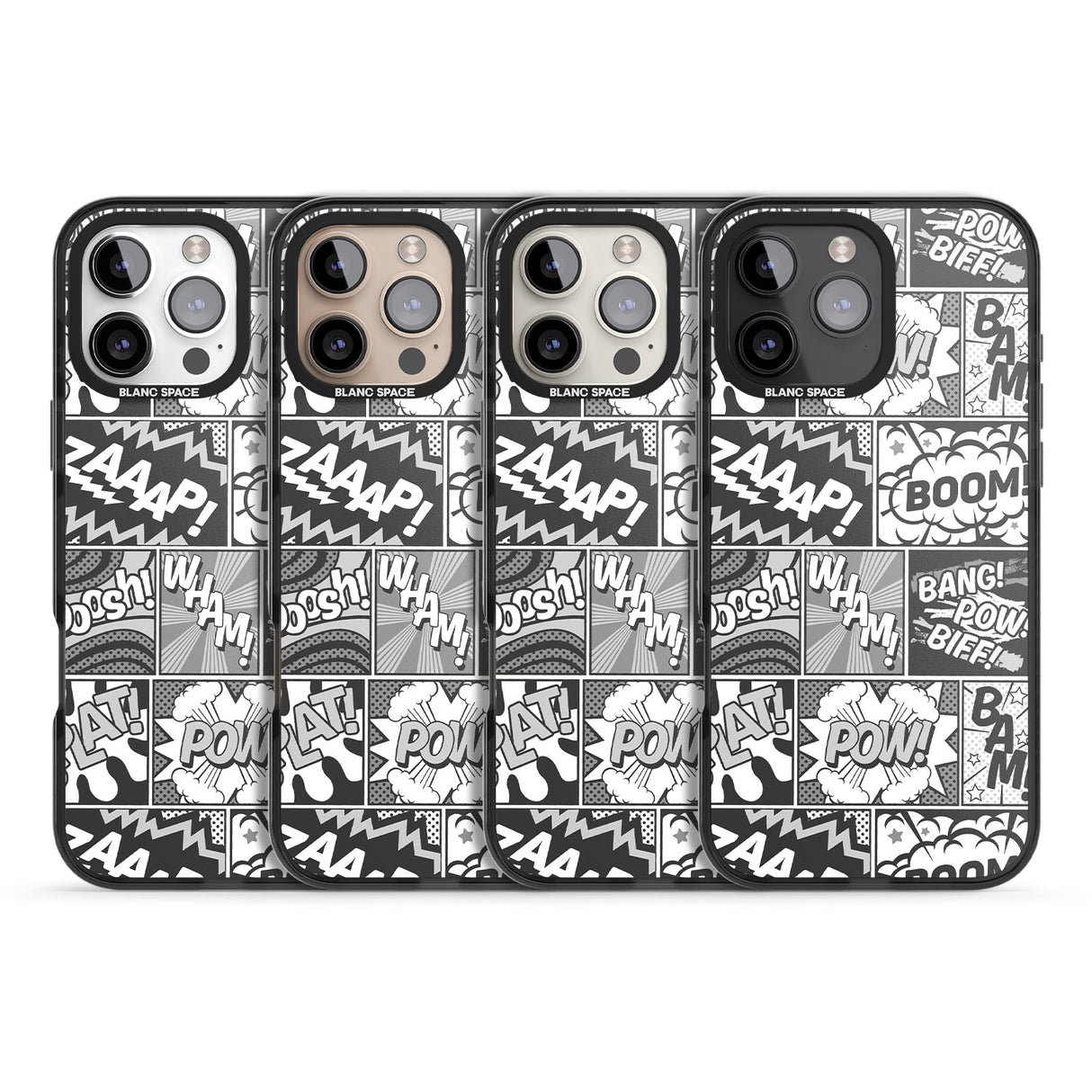 iPhone 16 Pro Max Onomatopoeia (Black & White) Black Impact Phone Case