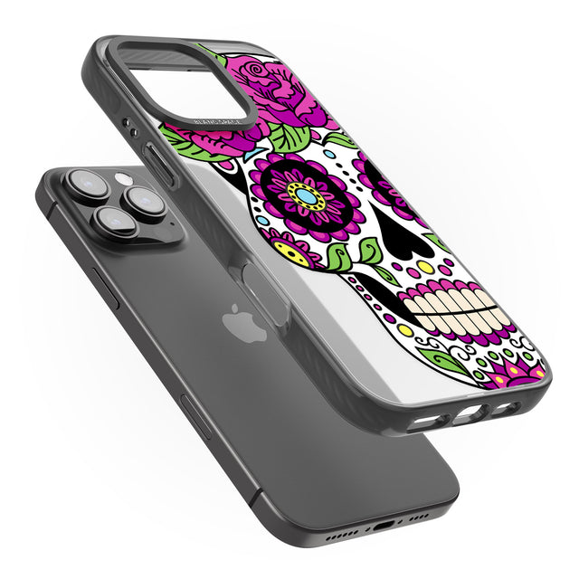 iPhone 16 Pro Max Purple Floral Sugar Skull Black Impact Phone Case