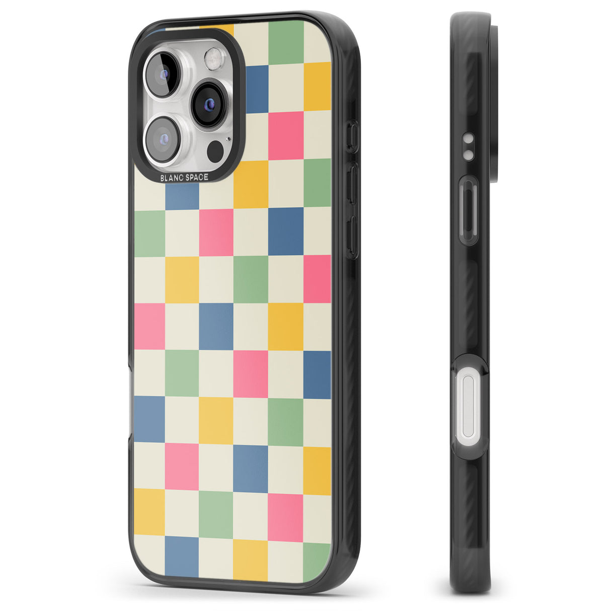 iPhone 16 Pro Max Pastel Multicolor Checkered Black Impact Phone Case + Magsafe