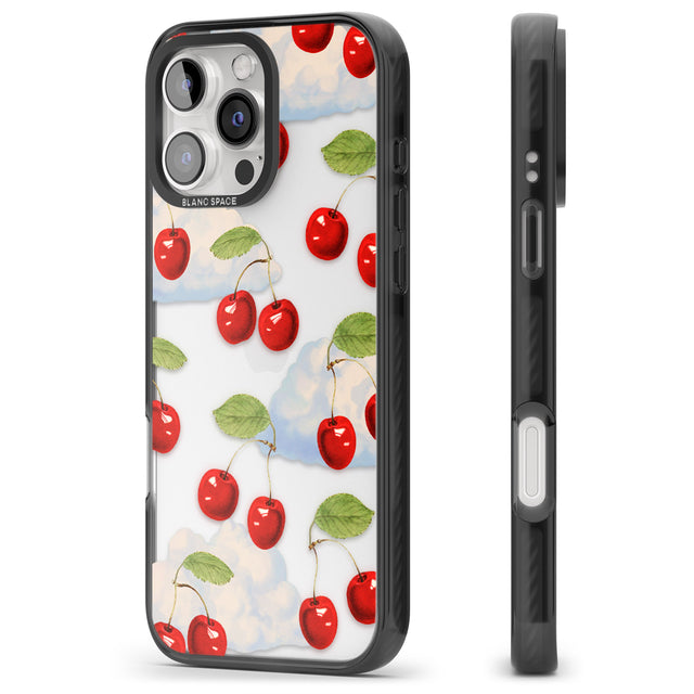 iPhone 16 Pro Max Vintage Cherries & Clouds Black Impact Phone Case + Magsafe