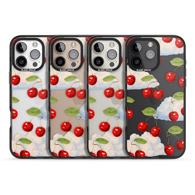 iPhone 16 Pro Max Vintage Cherries & Clouds Black Impact Phone Case + Magsafe