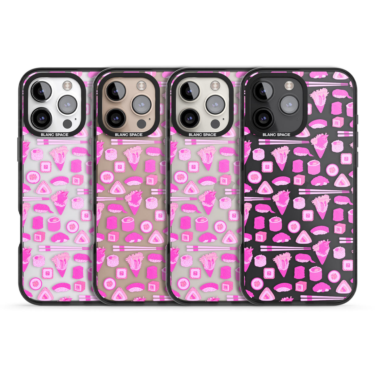 iPhone 16 Pro Max Bright Pink Sushi Pattern Black Impact Phone Case