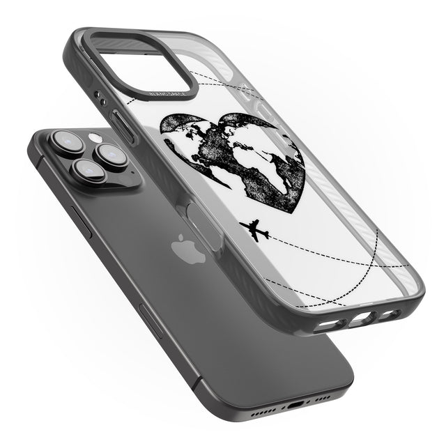 iPhone 16 Pro Max Globe Heart Black Impact Phone Case