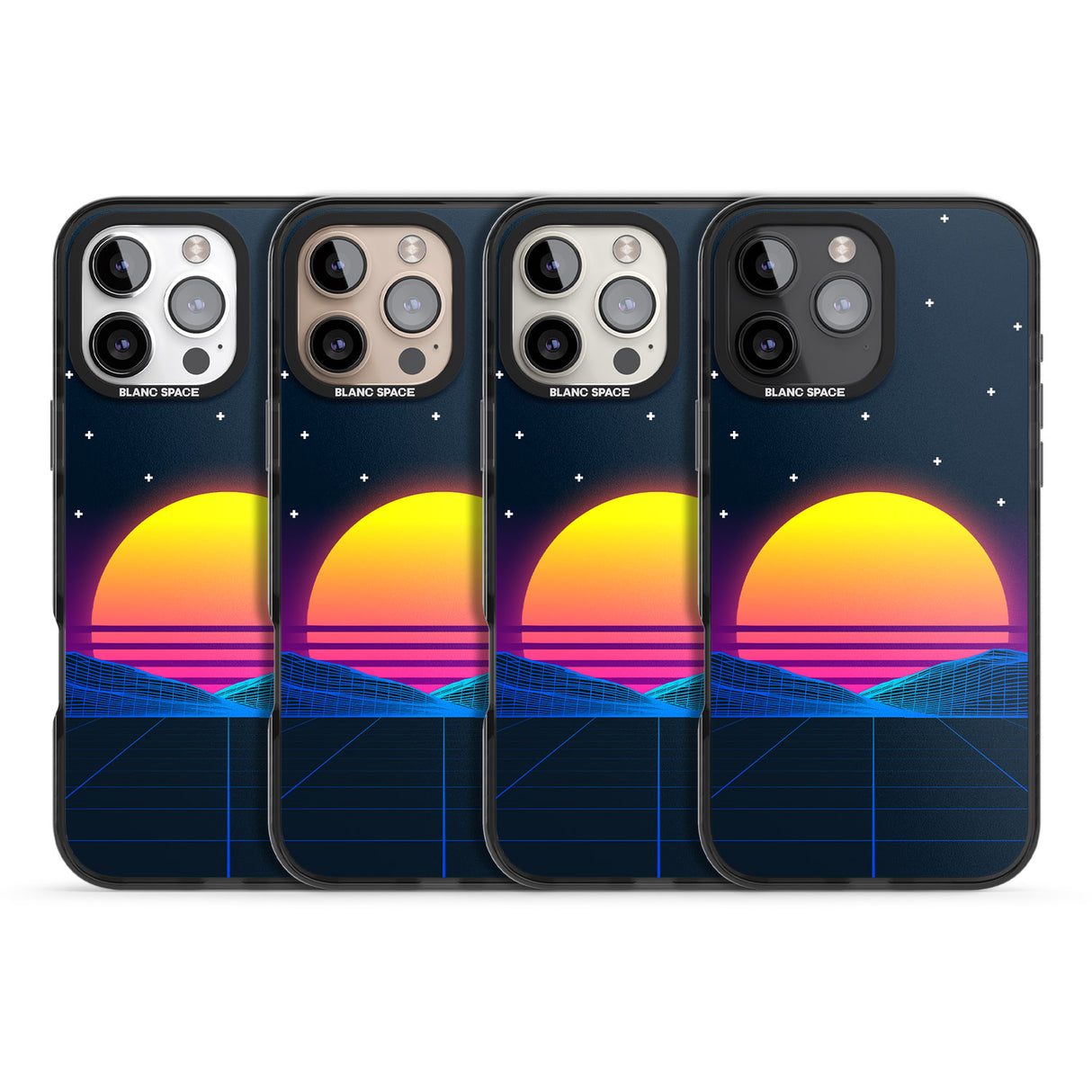 iPhone 16 Pro Max Retro Sunset Vaporwave Black Impact Phone Case