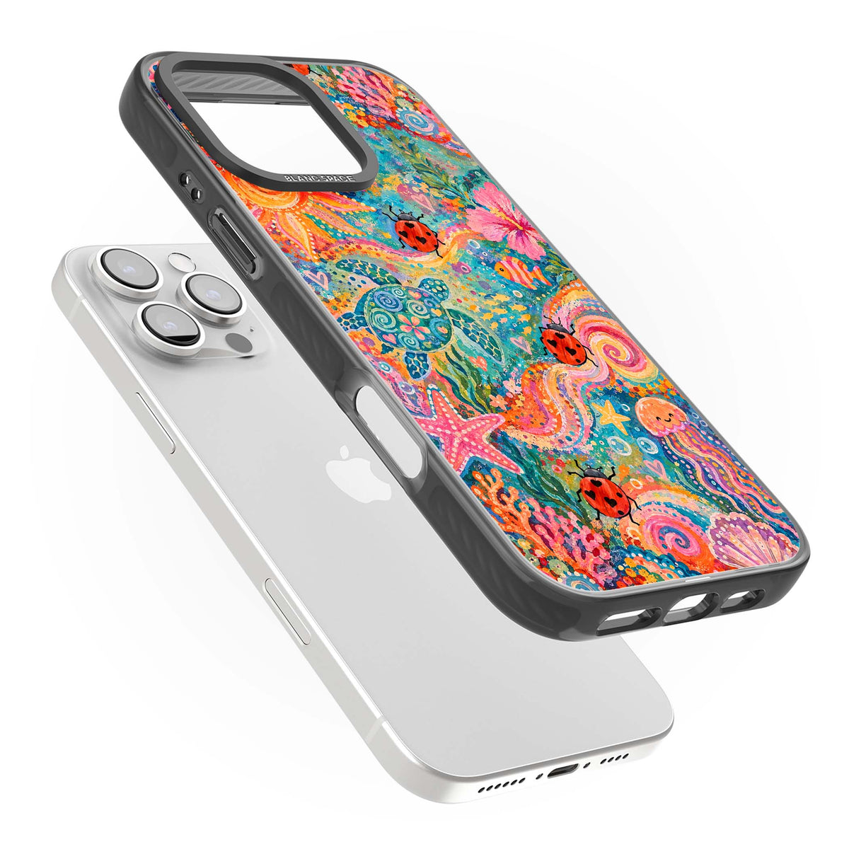 Coral Whimsy for her iPhone case | Black Impact case for iPhone 16 Pro, iPhone 16 Pro Max