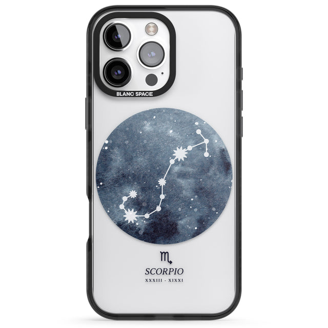 iPhone 16 Pro Max Scorpio Zodiac Transparent Design - Blue Black Impact Phone Case