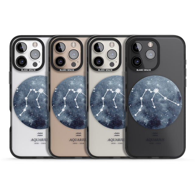 iPhone 16 Pro Max Aquarius Zodiac Transparent Design - Blue Black Impact Phone Case