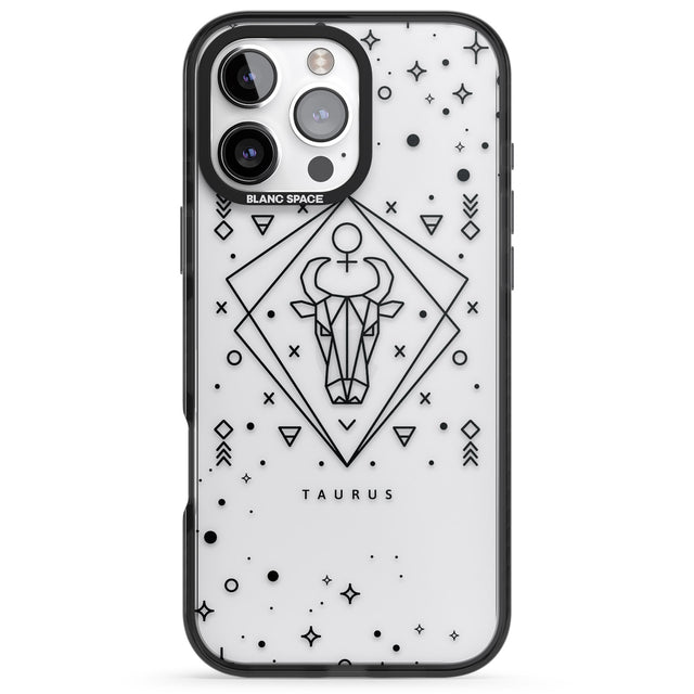 iPhone 16 Pro Max Taurus Emblem - Transparent Design Black Impact Phone Case