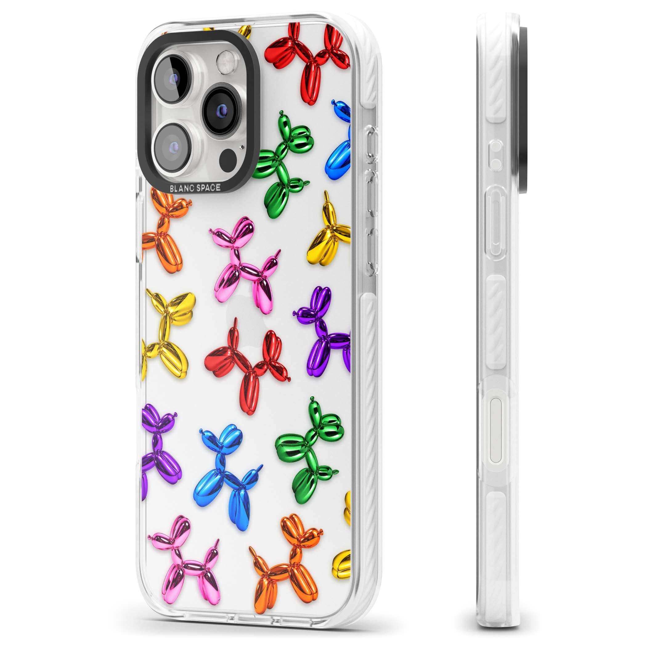 Balloon Dogs pop art iPhone case featuring rainbow chrome balloon dogs in Jeff Koons style | Clear Impact case for iPhone 16 Pro, iPhone 16 Pro Max