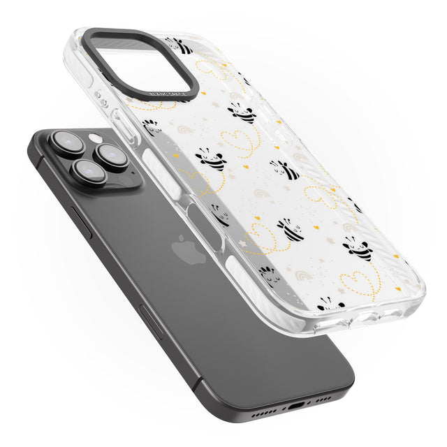 iPhone 16 Pro Max Sweet as Honey Patterns: Bees & Hearts (Clear) Black Impact Phone Case