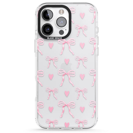 iPhone 16 Pink Bows & Hearts Clear Impact Phone Case