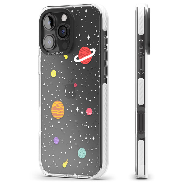 iPhone 16 Pro Max Cute Cartoon Planets (Clear) Black Impact Phone Case