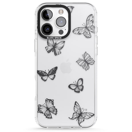 iPhone 16 Pro Max Grey Butterfly Line Pattern Black Impact Phone Case