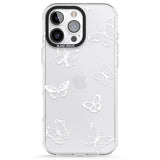 iPhone 16 Pro Max White Butterfly Line Pattern Black Impact Phone Case