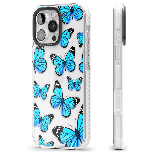 iPhone 16 Pro Max Blue Butterflies Black Impact Phone Case