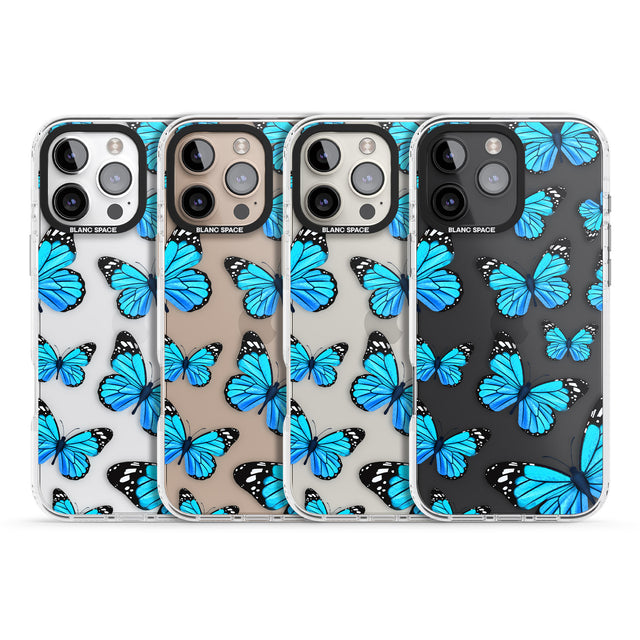 iPhone 16 Pro Max Blue Butterflies Black Impact Phone Case