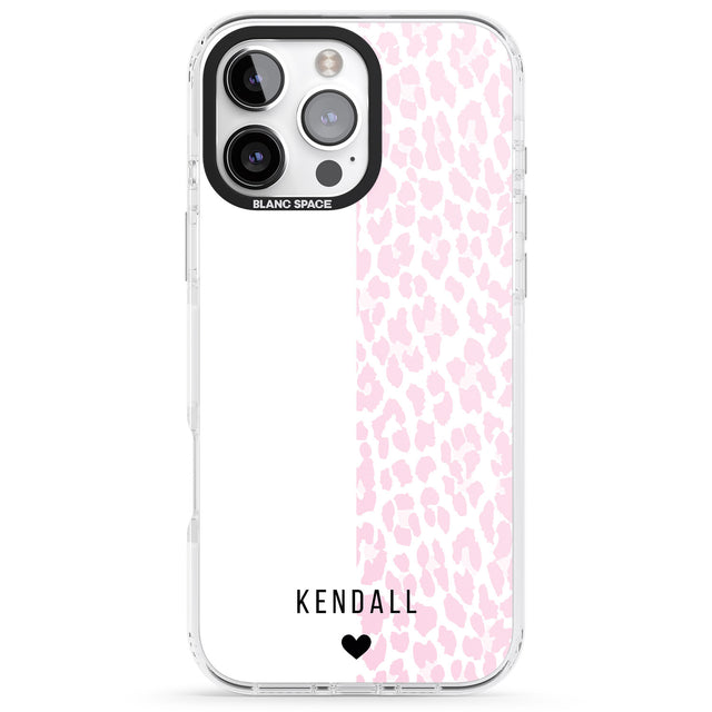 iPhone 16 Pro Max Personalised Pink & White Leopard Spots Black Impact Phone Case