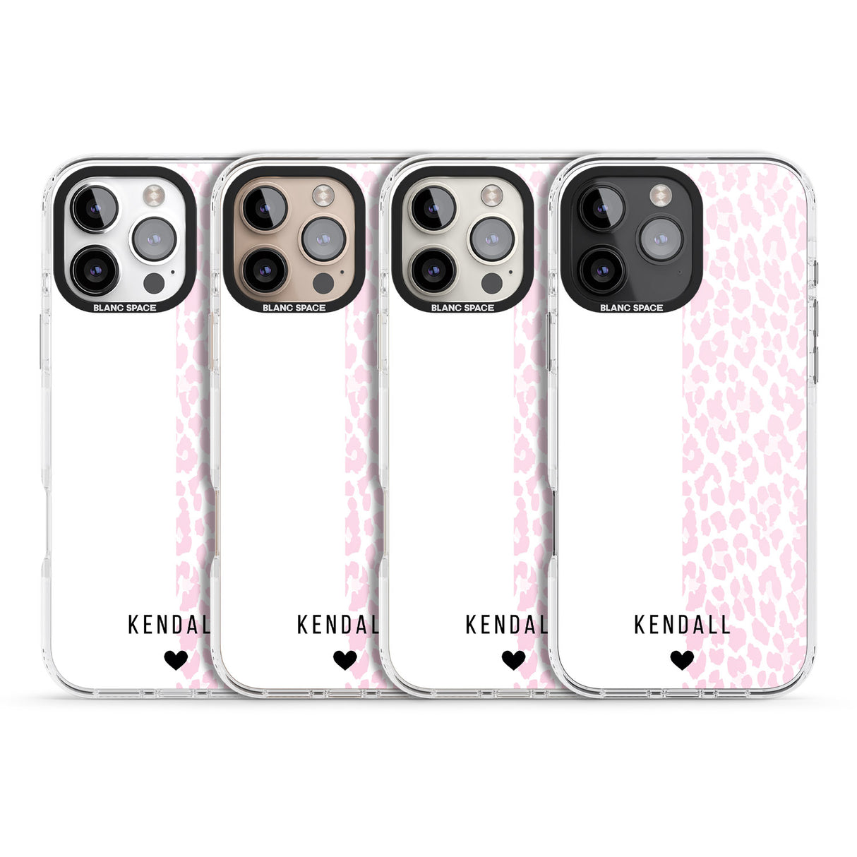 iPhone 16 Pro Max Personalised Pink & White Leopard Spots Black Impact Phone Case