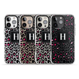 iPhone 16 Pro Max Personalised Pink Monogram Leopard Spots Black Impact Phone Case