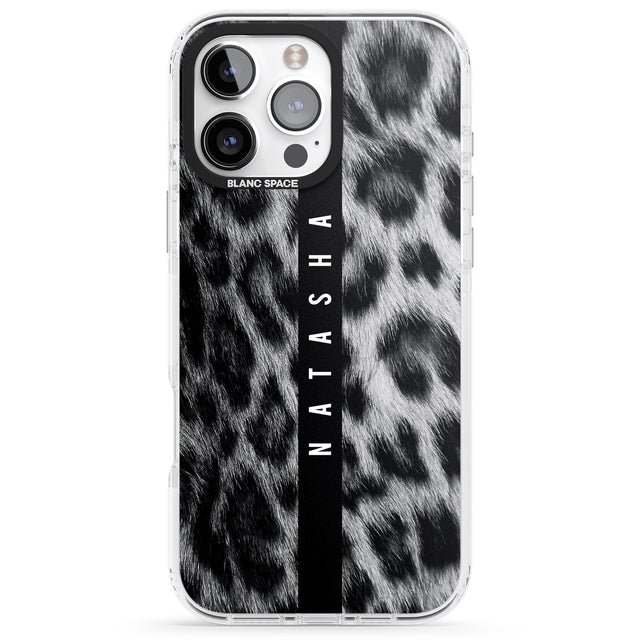 iPhone 16 Pro Max Personalised Snow Leopard Print Black Impact Phone Case