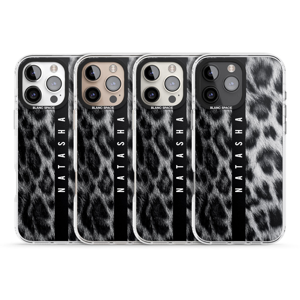 iPhone 16 Pro Max Personalised Snow Leopard Print Black Impact Phone Case