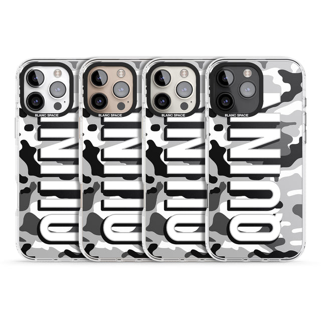 iPhone 16 Pro Max Personalised Greyscale Camo Black Impact Phone Case