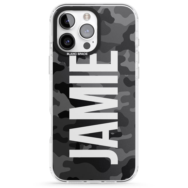 iPhone 16 Pro Max Personalised Vertical Name Black Camouflage Black Impact Phone Case